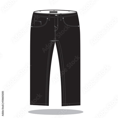 Denim pant design and mockup. Men's trousers technical fashion illustration. Denim pant technical sketch for tech pack design front and back view with denim pocket