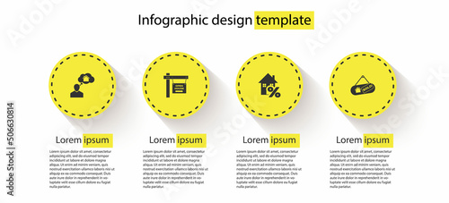 Set Man dreaming about buying house, Hanging sign with Open, House percant and Sold. Business infographic template. Vector