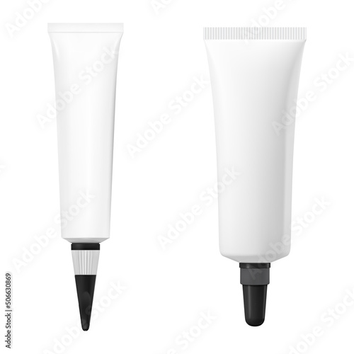 Ointment tube. Superglue container mockup, isolated packaging. Eye gel tube, medical moisturizer product template, realistic vector illustration. Serum cream packing design blank