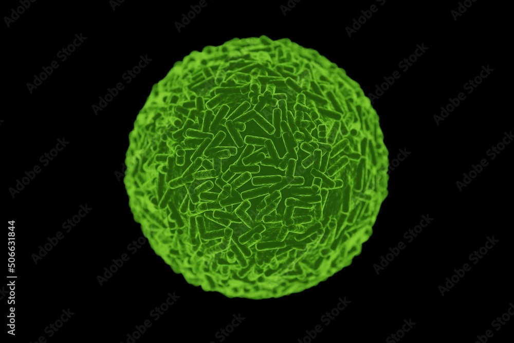 Monkeypox virus model, green color. Epidemy, pandemy concept. 3d render Monkeypox virus model, green color. Epidemy, pandemy concept. 3d render