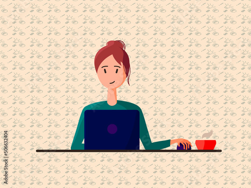 beautiful using laptop girl working from home