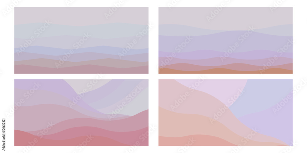 Fantasy on the theme of the morning landscape, sunrise in the mountains, panoramic view, vector illustration

