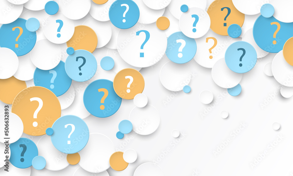Colorful vector frequently asked questions concept with question marks on white background - obrazy, fototapety, plakaty 