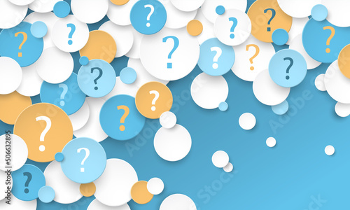 Colorful vector frequently asked questions concept with question marks on blue background