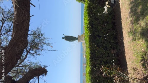 Statue to Nero emperor in Anzio, Italy. Vertical video photo