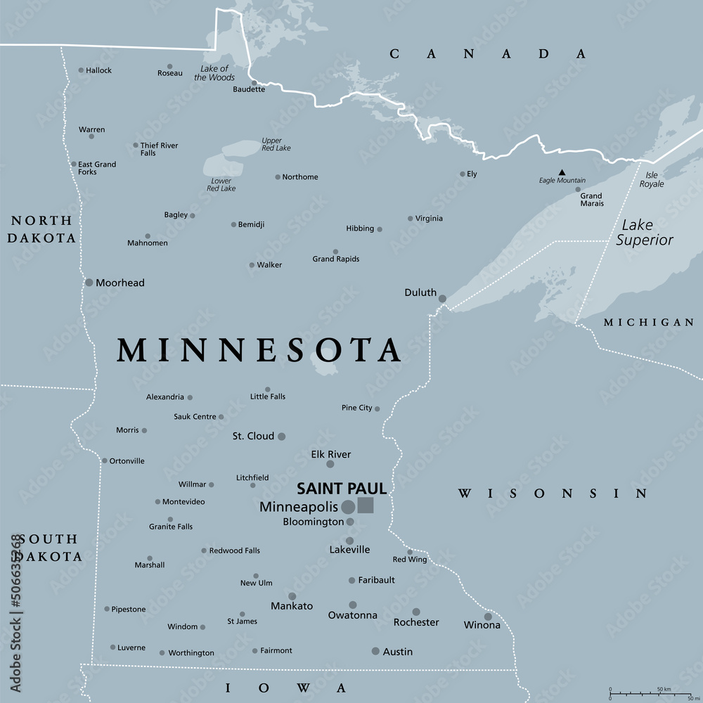 Saint Paul map, capital city of the USA state of Minnesota