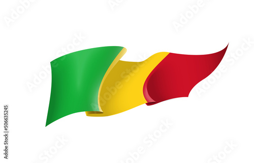 Mali flag state symbol isolated on background national banner. Greeting card National Independence Day of the Republic of Mali. Illustration banner with realistic state flag.