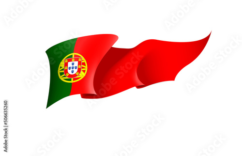 Portugal flag state symbol isolated on background national banner. Greeting card National Independence Day Republic of Portugal. Illustration banner with realistic state flag of Portuguese Republic.