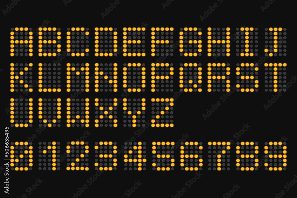 Led digital font set. Digital scoreboard alphabet Led digital font set. Digital scoreboard alphabet