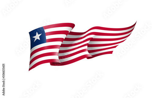 Liberia flag state symbol isolated on background national banner. Greeting card National Independence Day of the republic of Liberia. Illustration banner with realistic state flag.