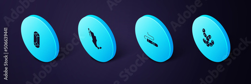 Set Isometric Cactus, Cigar, Map of mexican and Burrito icon. Vector