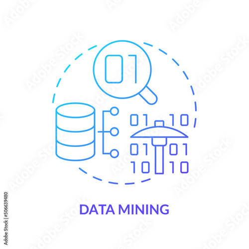 Data mining blue gradient concept icon. Examine large datasets abstract idea thin line illustration. Anomaly analysis. Computer science. Isolated outline drawing. Myriad Pro-Bold font used