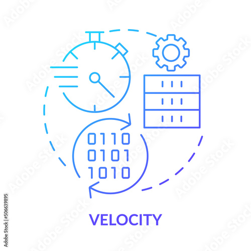 Velocity blue gradient concept icon. Big data characteristic abstract idea thin line illustration. Speed of data acquiring, processing. Isolated outline drawing. Myriad Pro-Bold font used