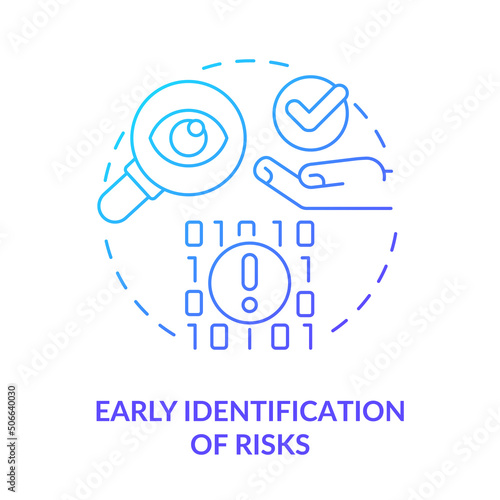 Early identification of risks blue gradient concept icon. Big data processing advantage abstract idea thin line illustration. Forecast. Isolated outline drawing. Myriad Pro-Bold font used