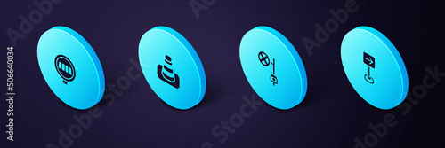 Set Isometric Traffic sign turn right, Stop with camera, cone and Pedestrian crosswalk icon. Vector