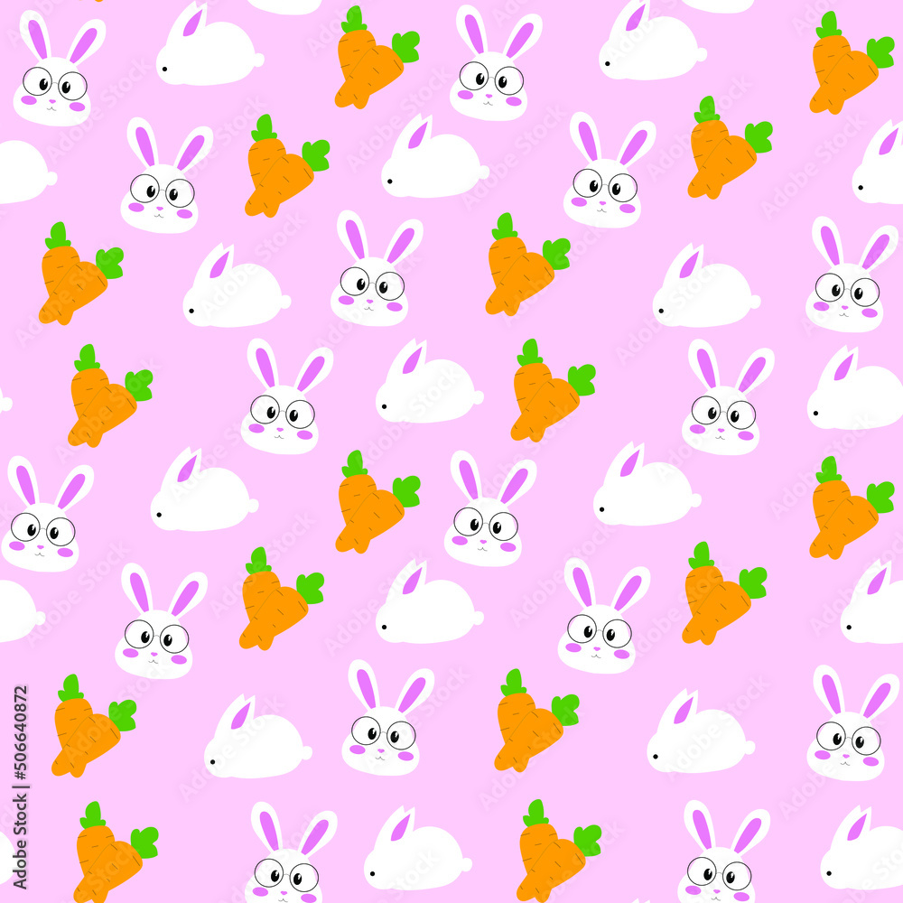 A pattern with rabbits and carrots on a pink background. Cute rabbits. Rabbit pattern. Carrot pattern. Orange carrot. Illustration with rabbits and carrots. Rabbits A pattern with rabbits and carrots on a pink background. Cute rabbits. Rabbit pattern. Carrot pattern. Orange carrot. Illustration with rabbits and carrots. Rabbits