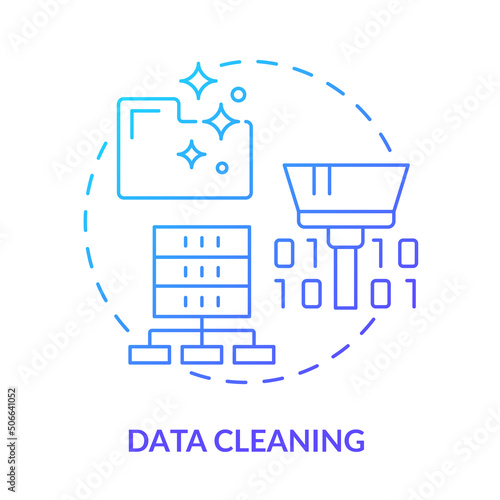 Data cleaning blue gradient concept icon. Data mining process abstract idea thin line illustration. Updating and erasing information. Isolated outline drawing. Myriad Pro-Bold font used
