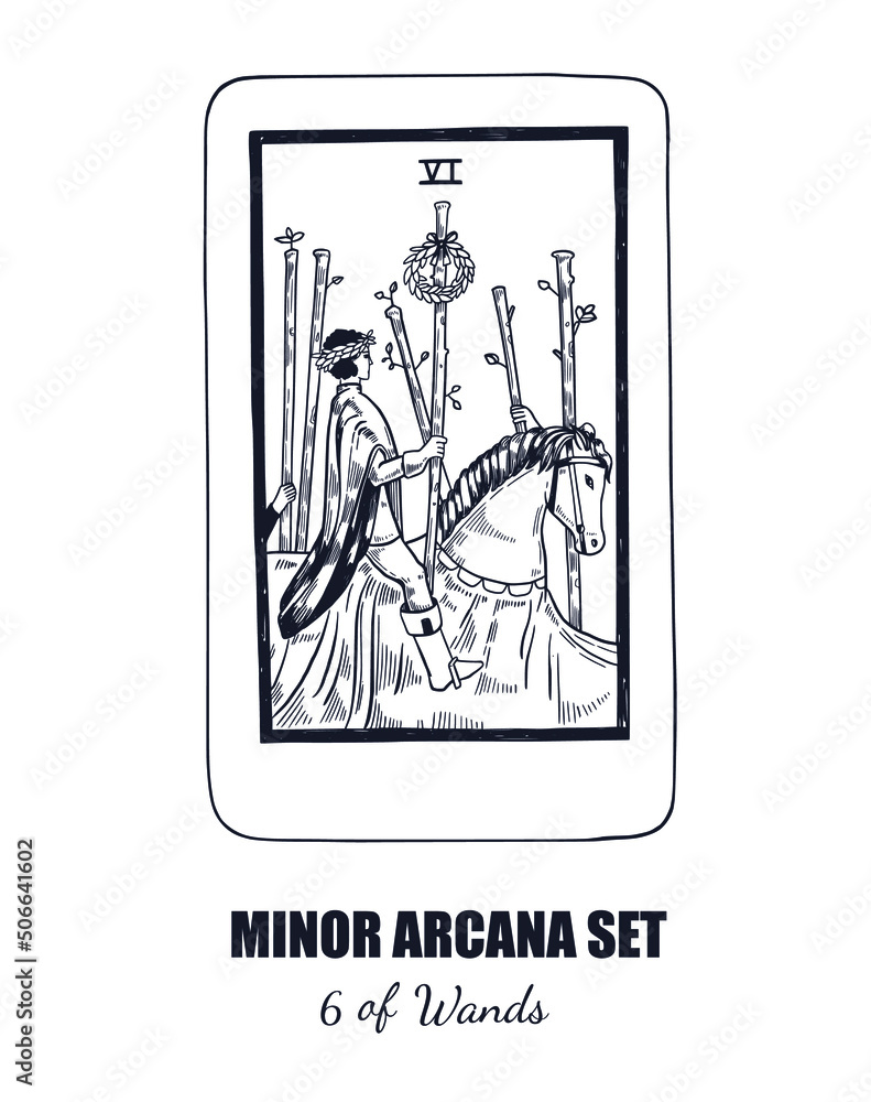 Tarot set. Vector hand drawn Minor Arcana . 6 of Wands Tarot set. Vector hand drawn Minor Arcana . 6 of Wands