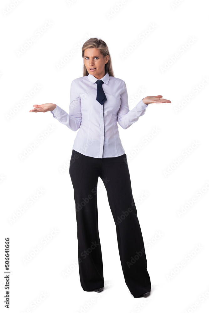 Puzzled business woman on white Puzzled business woman on white