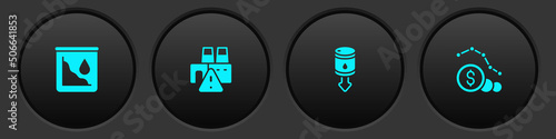 Set Drop in crude oil price, Shutdown of factory, and Dollar rate decrease icon. Vector