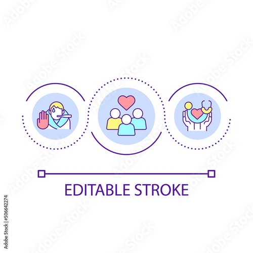 Community based medical care services loop concept icon. Disease prevention. Social assistance abstract idea thin line illustration. Isolated outline drawing. Editable stroke. Arial font used