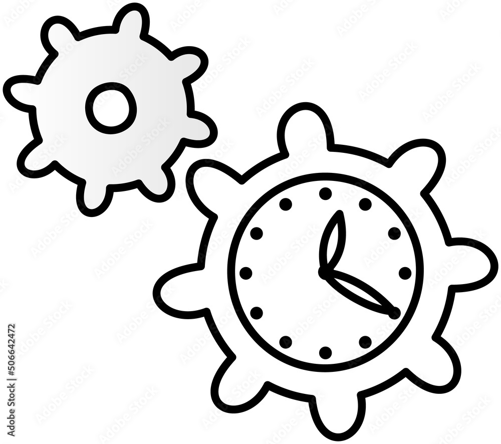 Working process, searching for ideas and solutions, business process running, startup, work motion concept. Gear with clock as symbol of time management. Software or maintenance, technology settings Working process, searching for ideas and solutions, business process running, startup, work motion concept. Gear with clock as symbol of time management. Software or maintenance, technology settings
