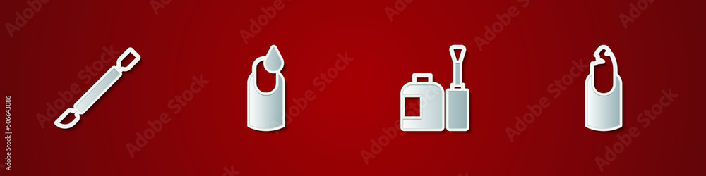 Set Cuticle pusher, Manicure, Bottle of nail polish and Broken icon. Vector Set Cuticle pusher, Manicure, Bottle of nail polish and Broken icon. Vector