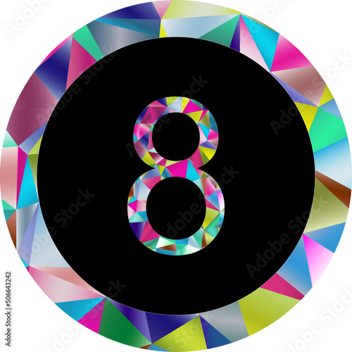 Multicolor number 8 on a black background
