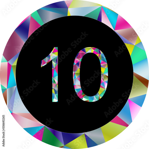 Multicolor number 10 on a black background