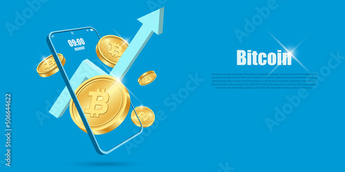 Bitcoin Crypto on Mobile.Cripto currency, Bitcoin currency. Crypto coin with growth graph. International stock exchange. Bitcoin uptrend