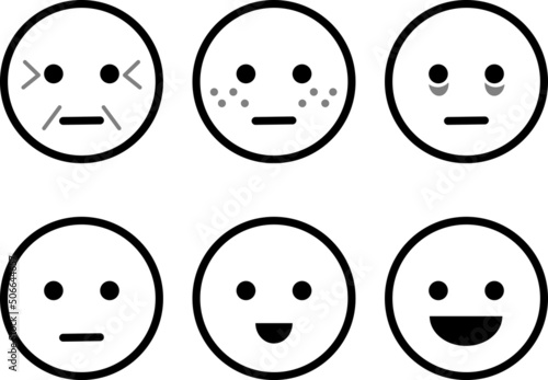 肌トラブルと表情のアイコンセット_白黒塗り無し