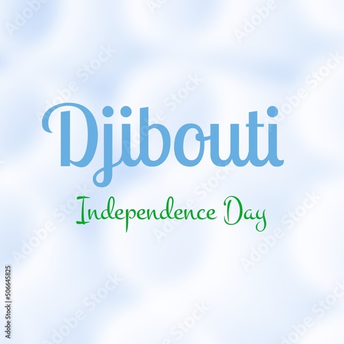 Digital composite image of djibouti independence day text against cloudy sky, copy space