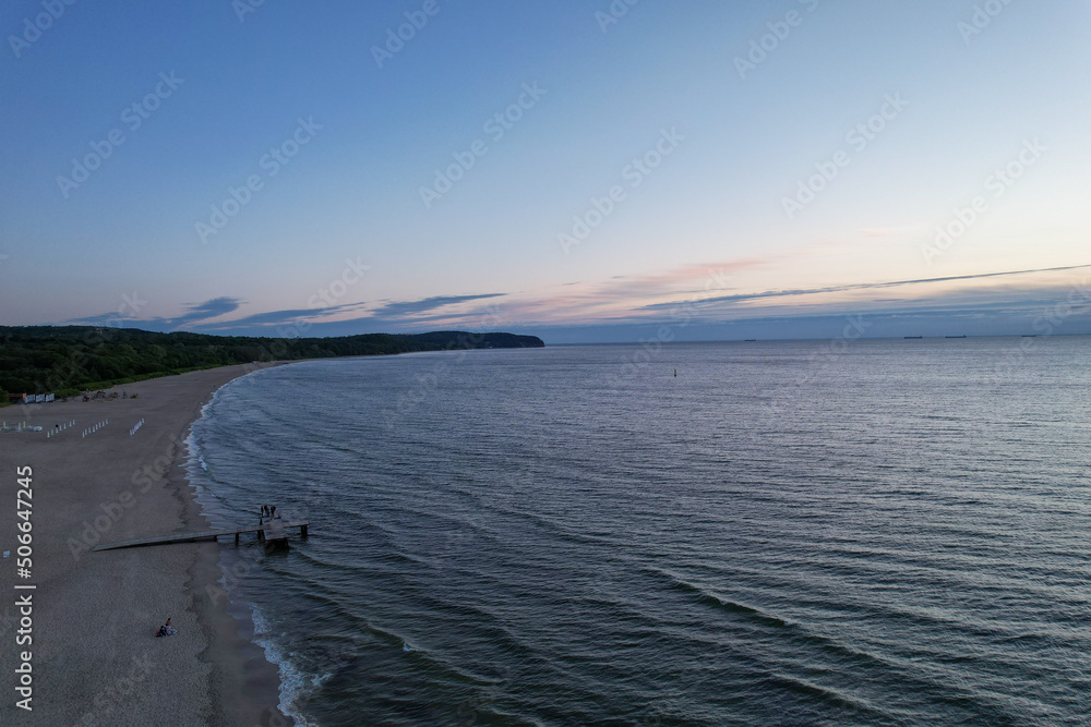 Landscapes of Poland. Calm sunset at Baltic sea. Sopot. 