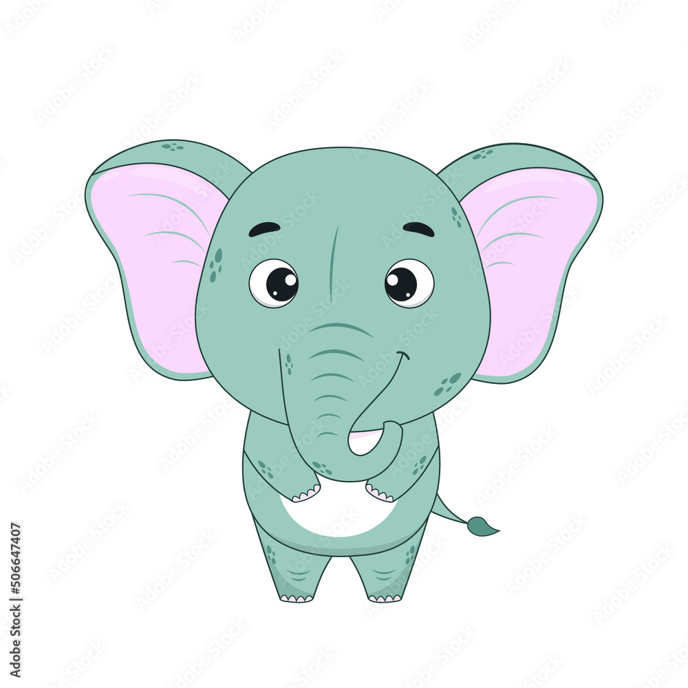 Cartoon elephant isolated on white background. Vector illustration for dasein and print