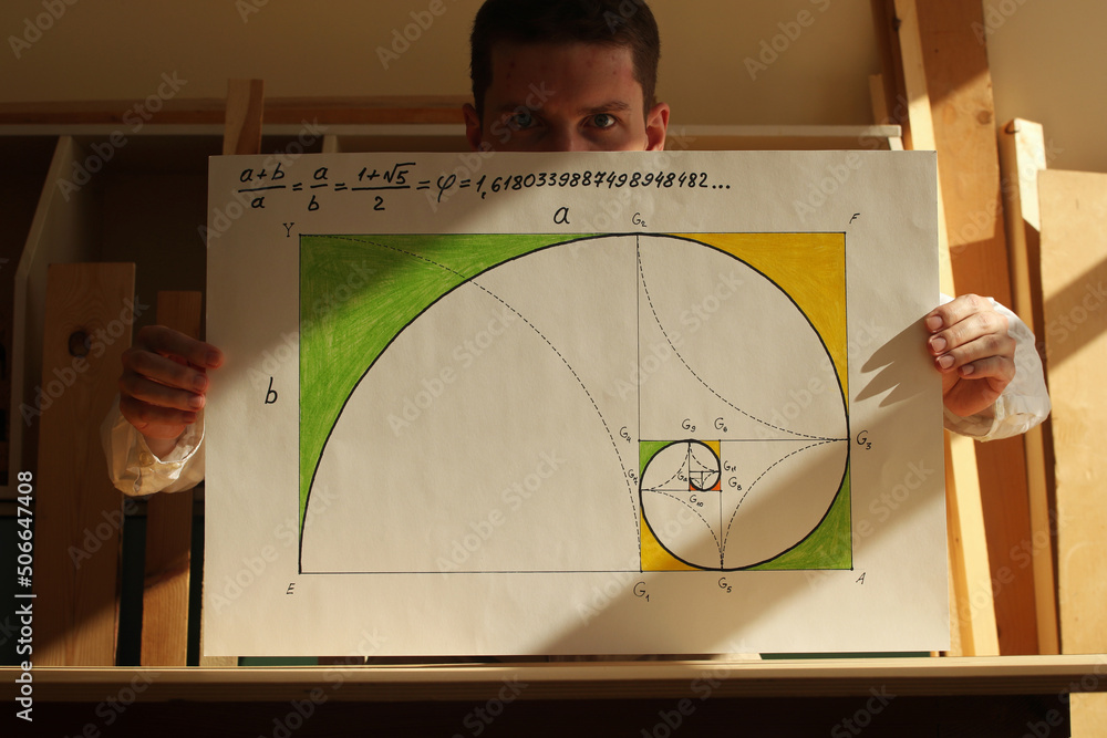 Young mathematician Pavel Kubarkov and his drawing golden spiral ...