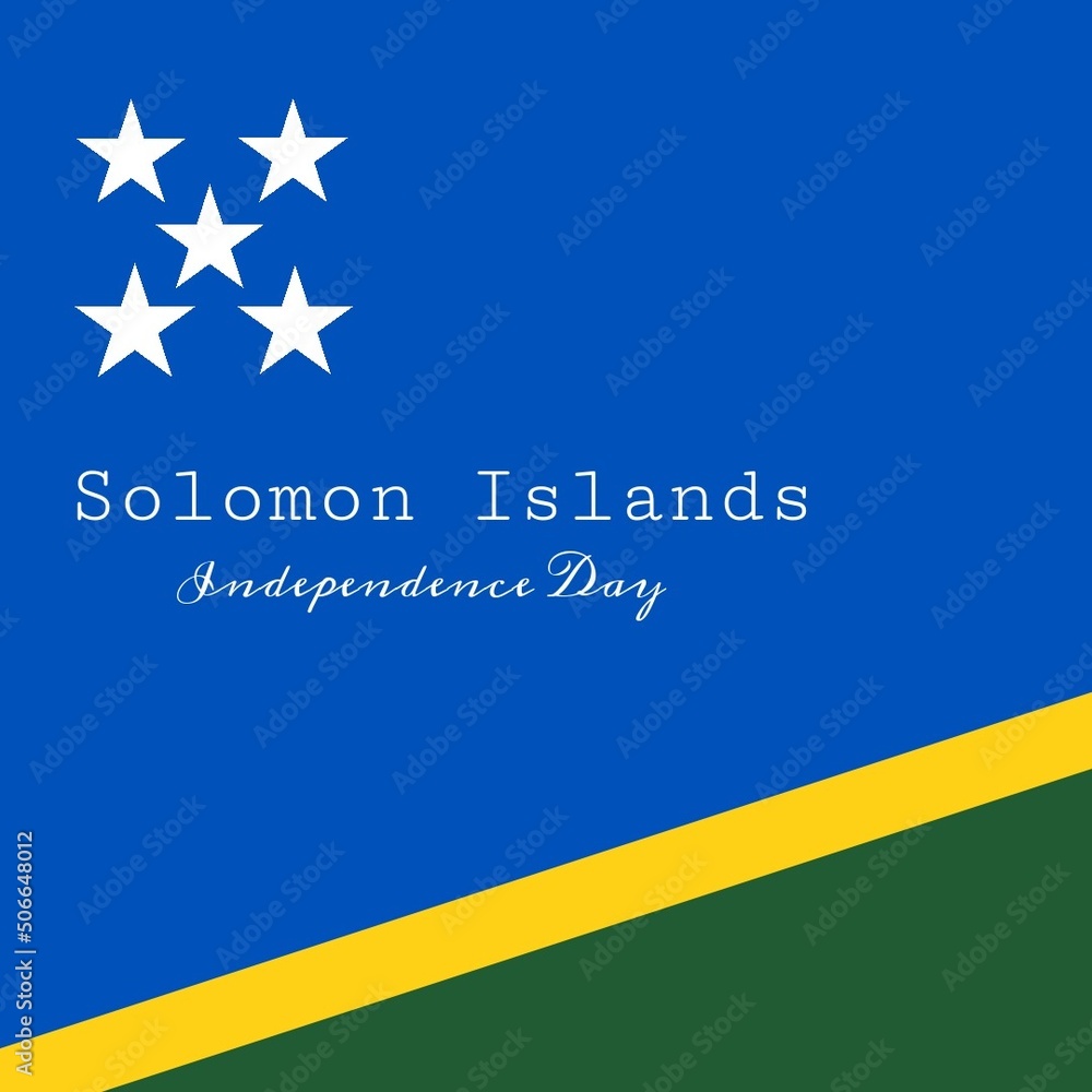 Illustration of solomon islands independence day text on solomon islands national flag, copy space