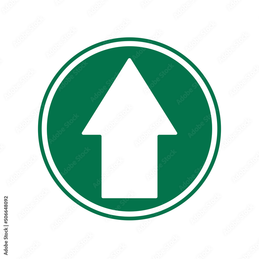 Up direction white green arrow in round industrial sign, navigation label vector Up direction white green arrow in round industrial sign, navigation label vector