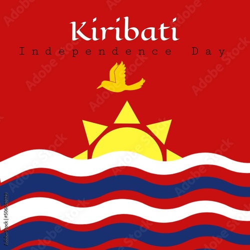 Illustrative image of kiribati independence day text on kiribati national flag, copy space