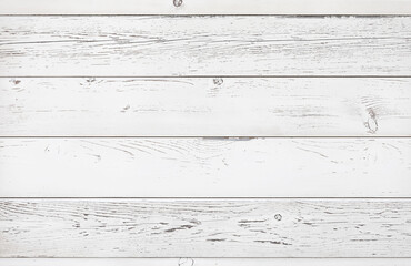 White wood texture background. Weathered wooden planks backdrop. Top view surface of the table to shoot flat lay.