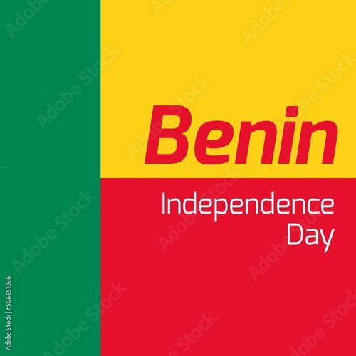 Illustrative image of benin independence day text over benin national flag, copy space