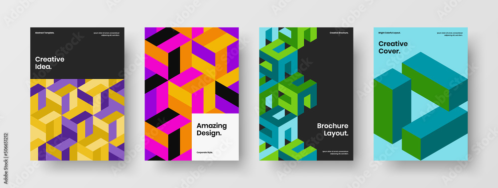 Original company identity A4 vector design illustration composition. Modern mosaic hexagons banner layout bundle.