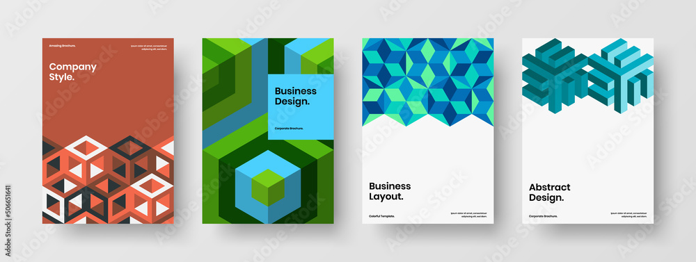 Fototapeta premium Creative presentation A4 design vector concept set. Amazing mosaic hexagons handbill illustration collection.