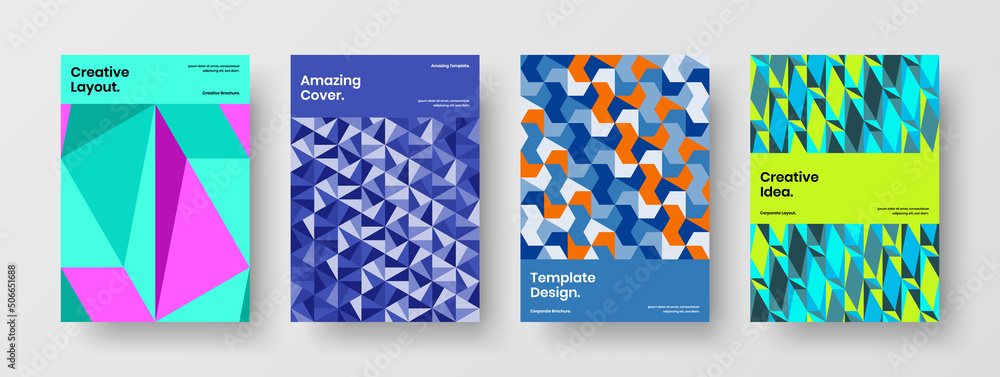 Bright poster vector design template set. Original mosaic tiles catalog cover illustration composition. Bright poster vector design template set. Original mosaic tiles catalog cover illustration composition.