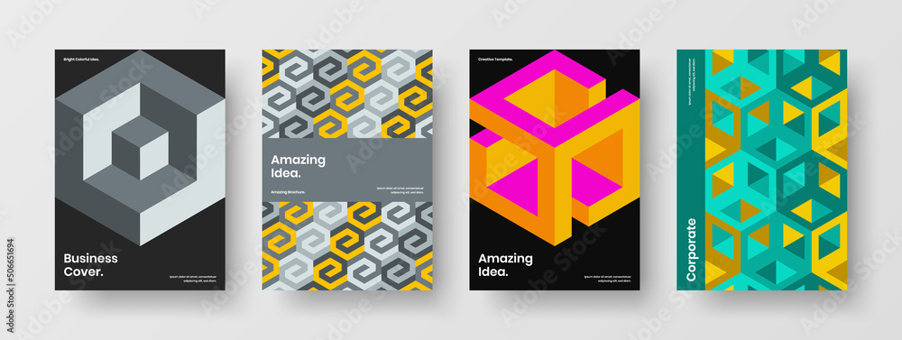 Original geometric shapes presentation layout bundle. Bright leaflet A4 design vector illustration composition.