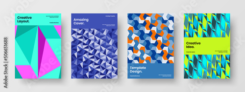 Bright poster vector design template set. Original mosaic tiles catalog cover illustration composition.