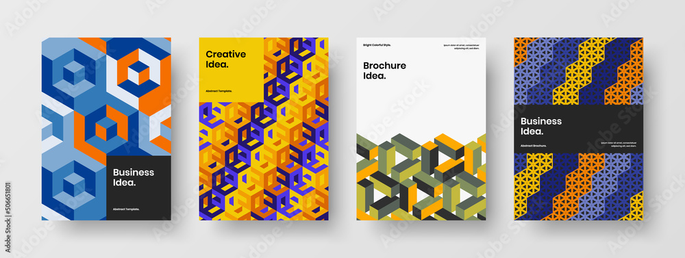 Fototapeta premium Modern mosaic tiles handbill template composition. Multicolored annual report design vector concept bundle.