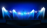 Versus Screen For Fight of sport and game, Battle Or Sport. Boxing ring arena and spotlight floodlights VS bright stadium lights Background Concept vector design