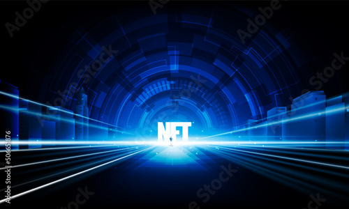 Abstract businessman Door open Light of NFT Bitcoin technology background Hitech communication concept innovation background vector design.