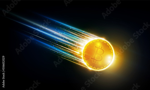 Abstract meteorite of Bitcoin in futuristic Light out technology background Hitech communication concept innovation background, vector design