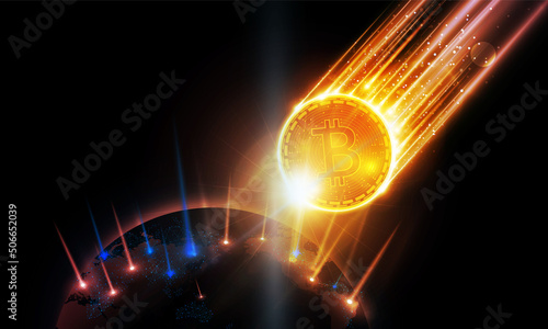 Abstract meteorite of Bitcoin in futuristic Light out technology background Hitech communication concept innovation background, vector design